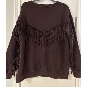 Shyanne Fringe Back Sweatshirt Women's Medium Distressed Wash Brown Cowgirl